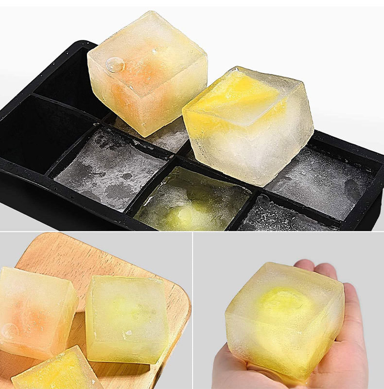 Ice Cube Trays – Large Silicone Ice Cube Mold For Freezer – Makes 8 Giant Whiskey Ice Cubes, Square Silicone Molds (2 Pack)