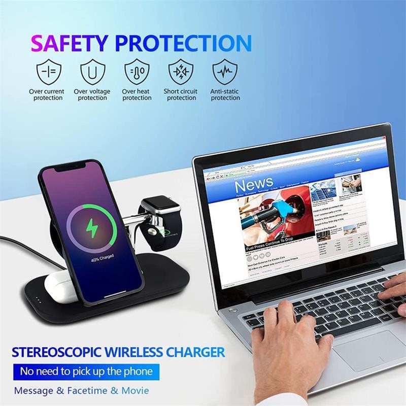 3 In 1 Wireless Magsafe Charger 10W 1.2A 3MM Qi Fast Charging Station
