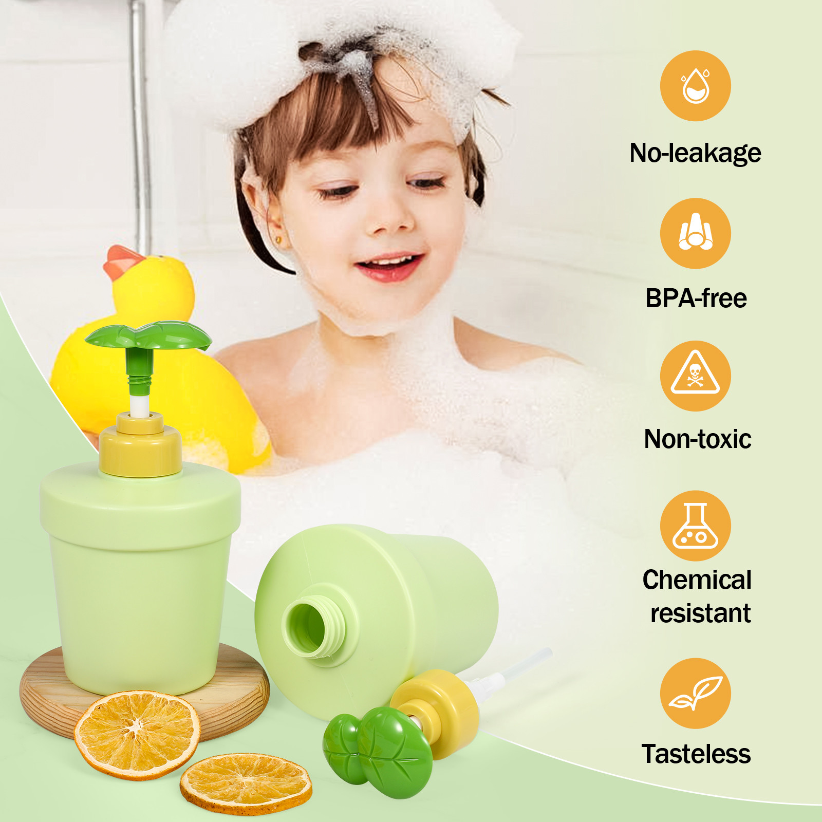 Umetass Green Children's Plastic Shampoo Bottle With Pump Travel Shampoo And Conditioner Bottle