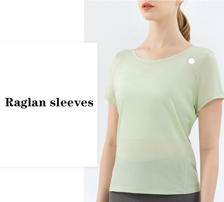 Green Nylon Ladies Yoga Tops Women Fitness Short Sleeve T Shirts