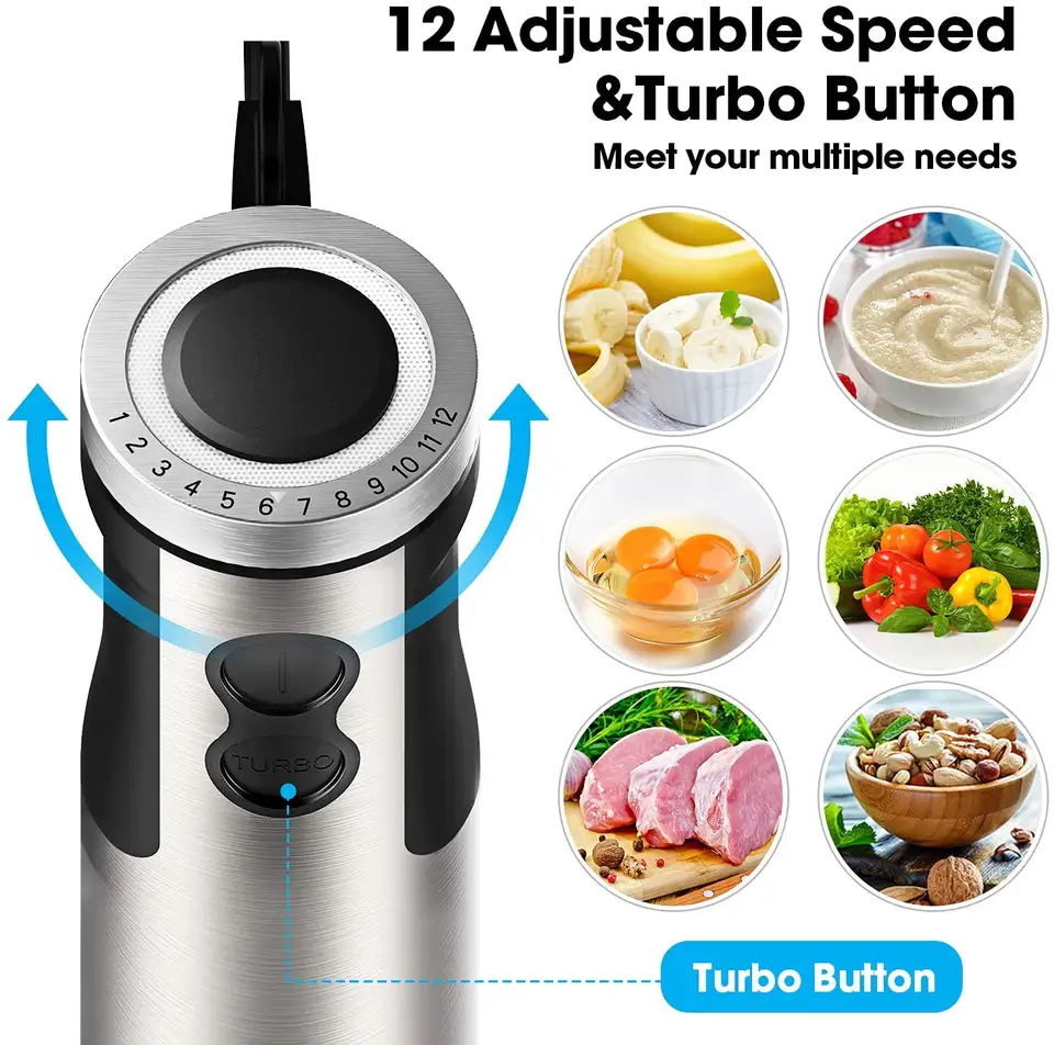 12-Speed Multi-Function Handheld Stick Blender With Stainless Steel Blades