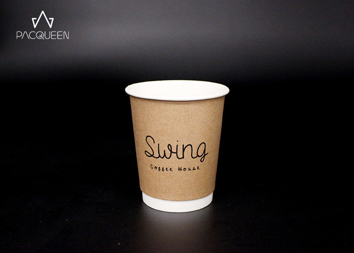 Disposable Double Wall Takeaway Coffee Cups Kraft Paper Outer Layer For Hot Chocolate