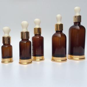 China 50ml Eye Cream Glass Amber Bottle With Aluminum Collar / Base wholesale