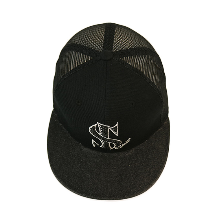 Wholesale Custom 3D Embroidery Rhinestone Logo Flat Brim White Mesh Trucker Caps Snapback