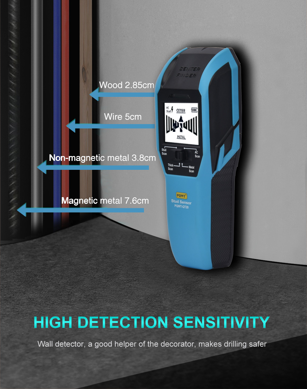 19mm Handheld Stud Finder Wall Electrical AC Wire Cable Metal And Stud Detectors
