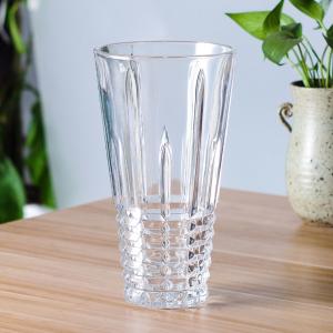 China 25cm 9 Inch Tall Cylinder Glass Flower Vase Transparent Clear Diamond Designs wholesale