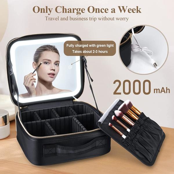 Travel Makeup Case With Lighted Mirror 3 Color Setting, Mother's Day Gift, Cosmetic Makeup Train Case with Adjustable