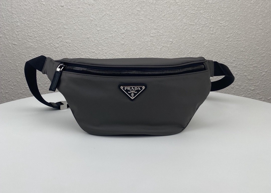 Triangle Logo Blue Dumpling 33cm Ladies Waist Bag With Zipper Open