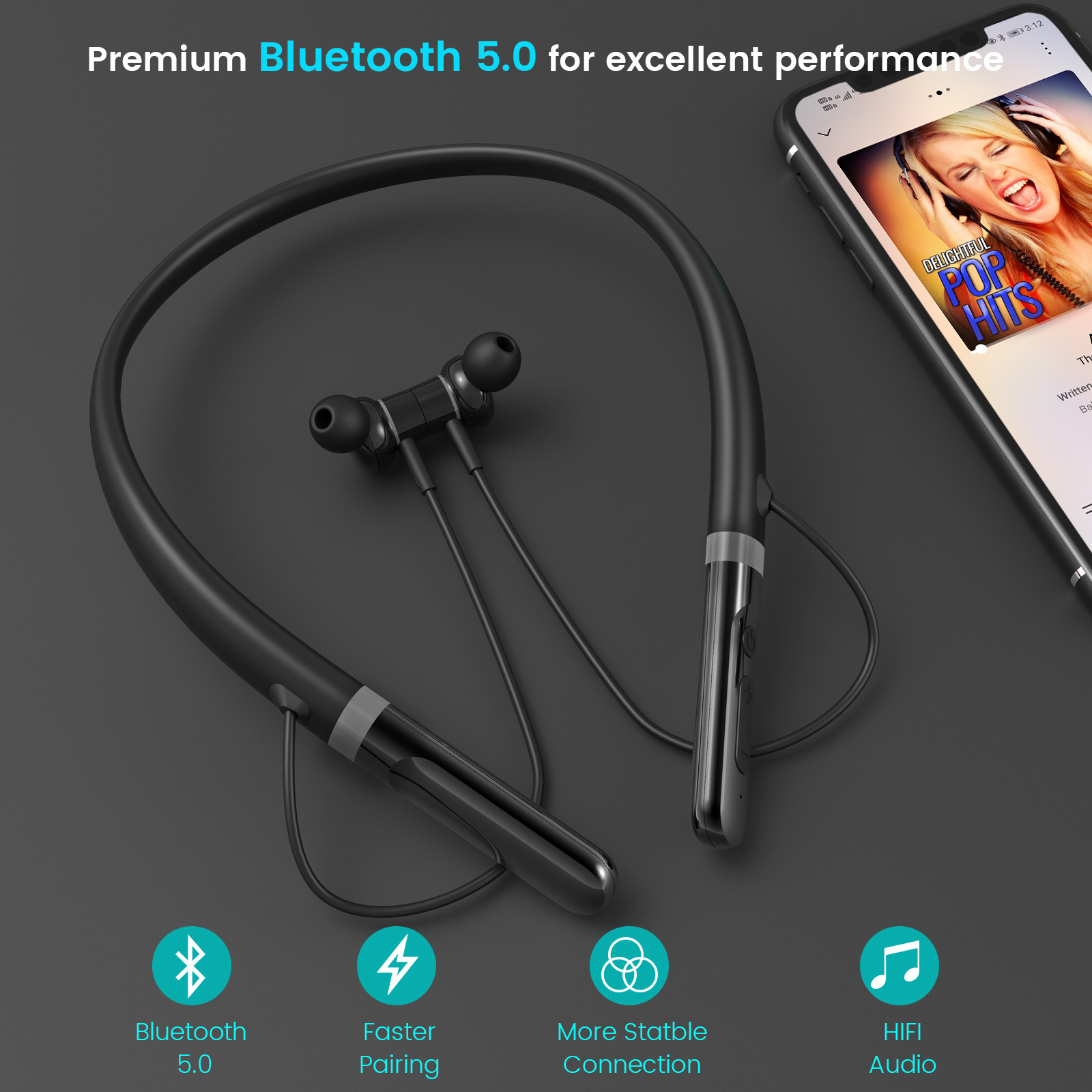IPX7 Bluetooth 5.0 Neckband Headphones Waterproof Noise Cancelling Headphones For Workout