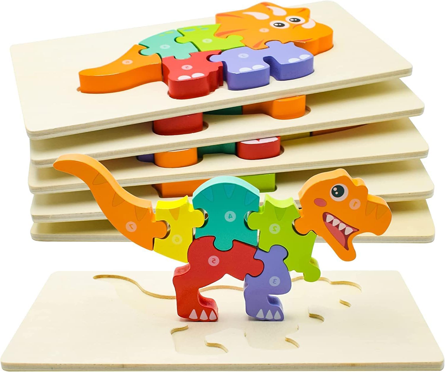 Age Range 2 to 4 Years 6 Pack Wooden Dinosaur Puzzles for Toddlers Educational Toys