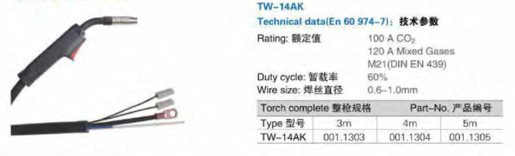 0.8-1.2mm Wire Diameter Binzel Welding Torch Air Cooled Type CCC Certificated