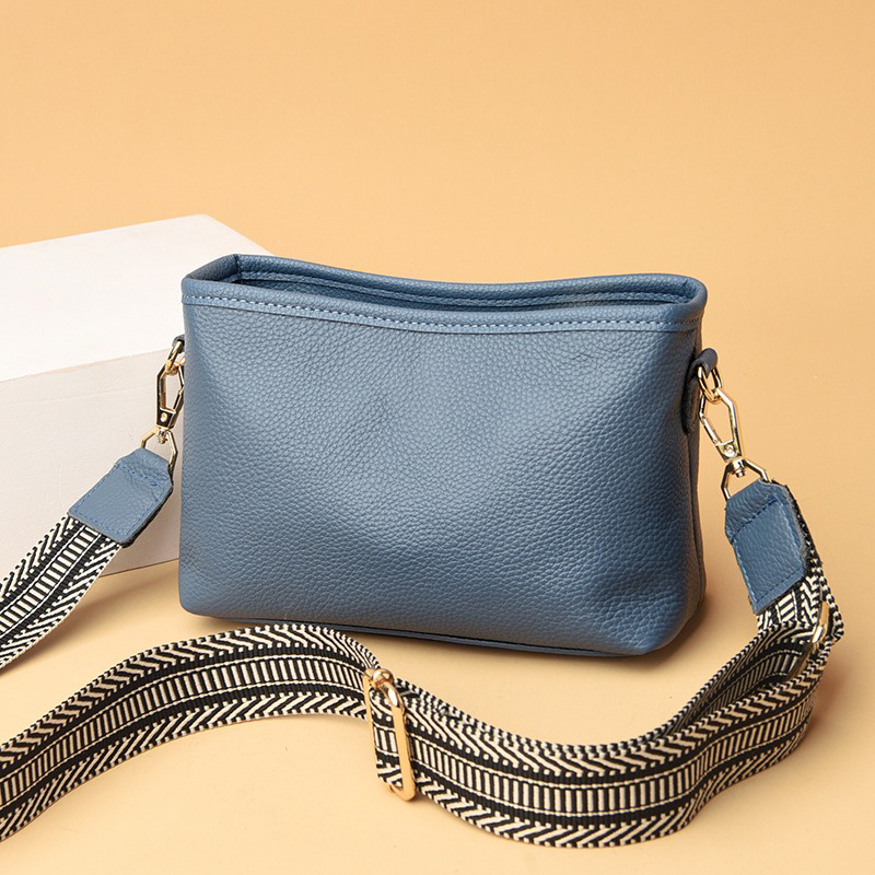 Single Strap Genuine Leather Women's Sling Shoulder Messenger Bags with Wide Shoulder