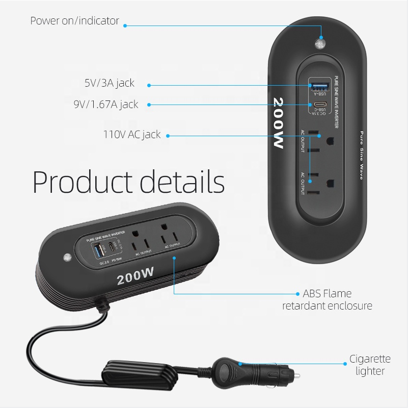Mini Car Power Inverter 200W Car Power Inverter 300W Car Inverter Dc 12V To Ac 220V Converter