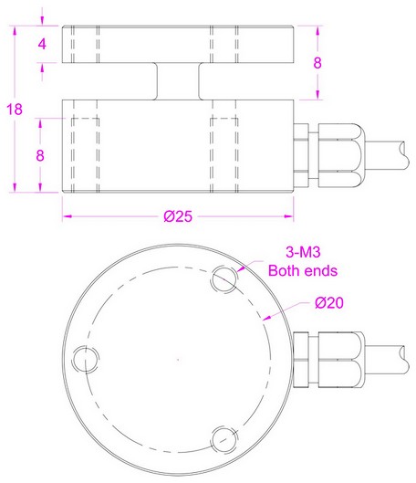compression force sensor with flat surface