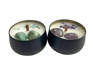 China Gift Set 8.2x5.5cm Tin Scented Candles With Crystal Candle Lids wholesale