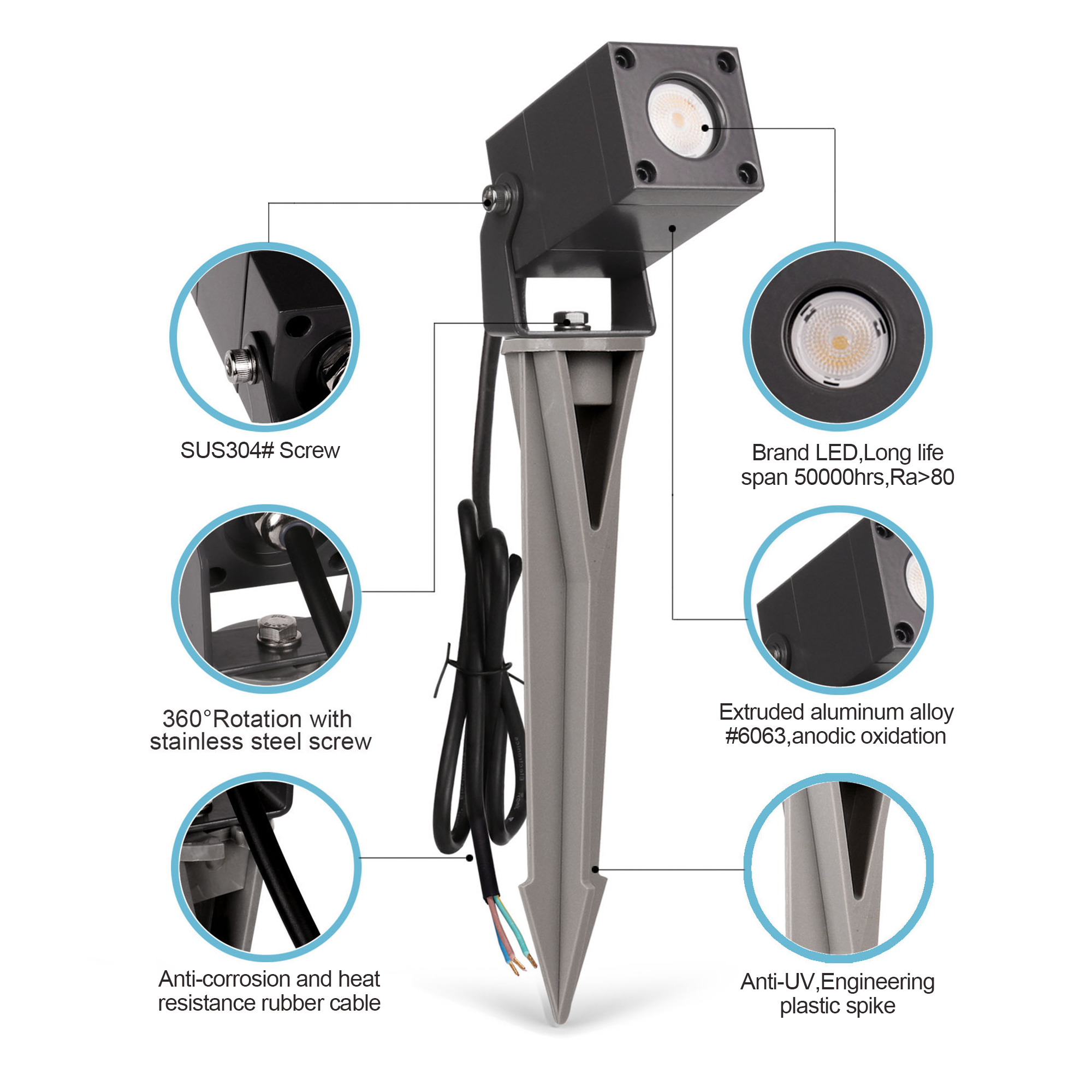IP65 LED Garden Spot Light Outdoor Lawn Square LED Spike Spotlight