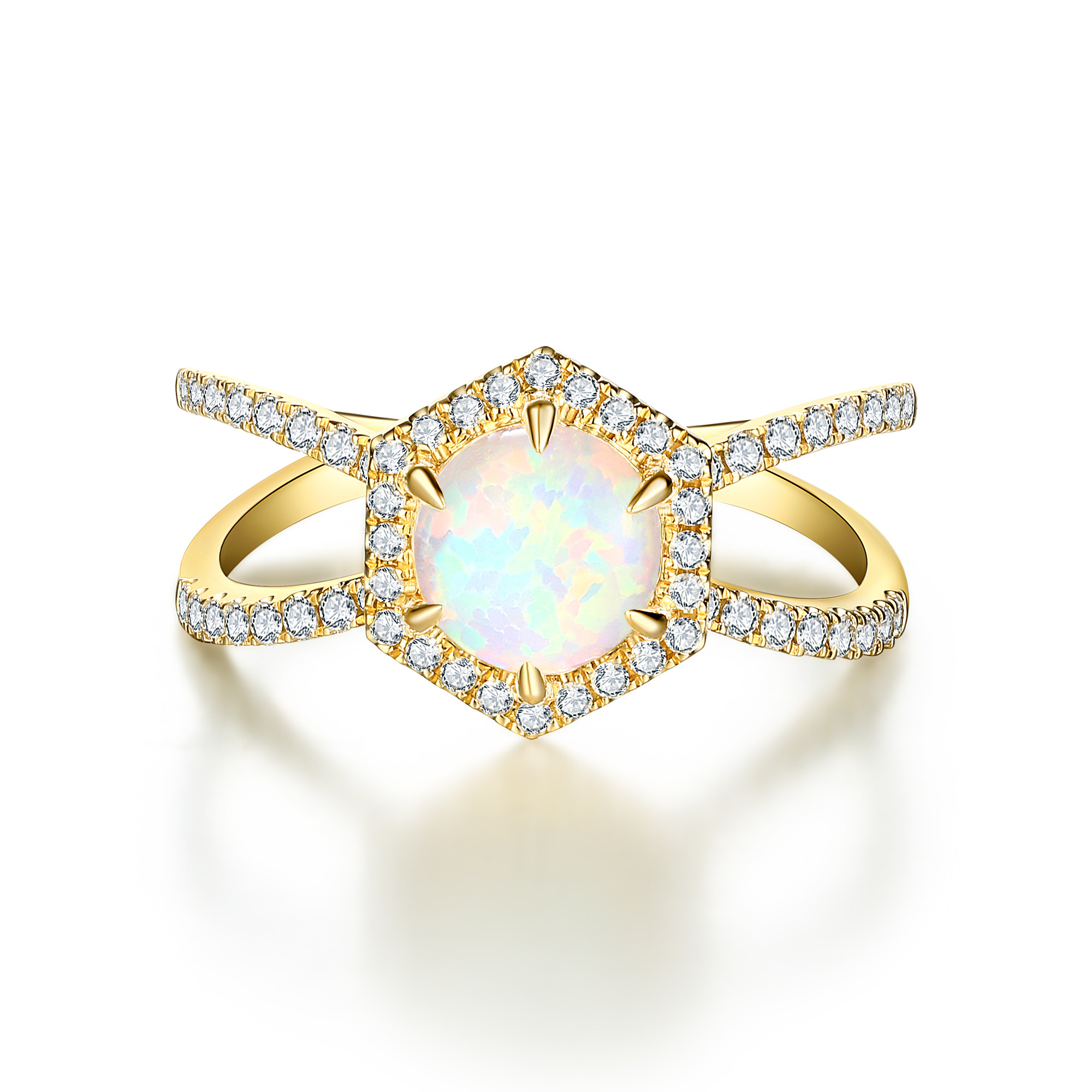 Rose Gold Plated 925 Sterling Silver Rainbow Faceted Moonstone Jewelry Pear Cut Halo Moonstone & CZ Engagement Ring