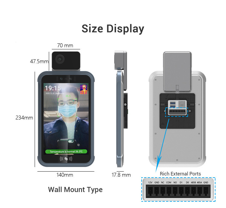 Pedesta 8" Biometric 3D Face Detection Attendance Device With Human Body Temperature Sensor