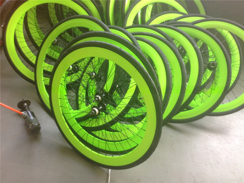 43mm Anodized Blue Flip Flop Fixed Gear Road Bike Wheel Set with Colorful Spokes