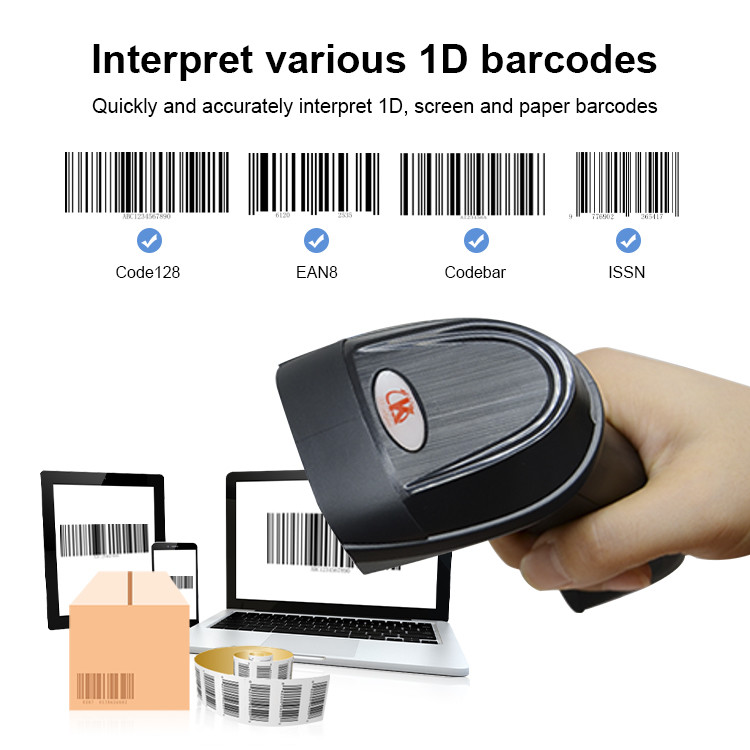 3 In 1 Connection Wireless Barcode Scanner 2.4GHz 1D Bar Code Laser Reader For Delivery