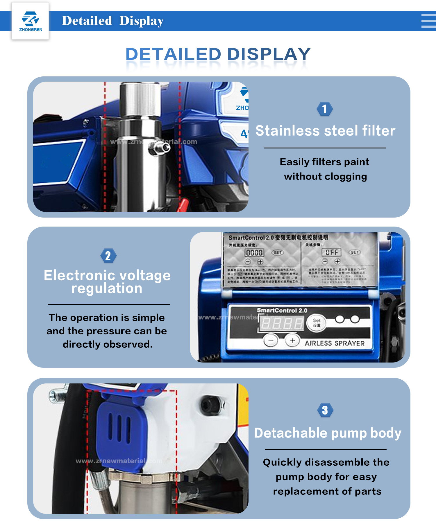 Zhongren 495 3200w Electric Airless Paint Sprayer For Industrial Use 200V 50Hz
