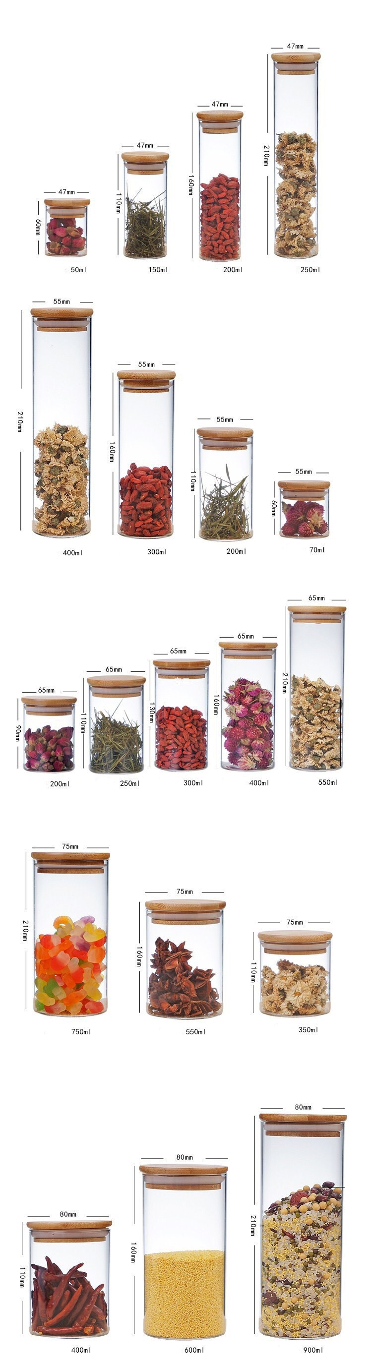 ODM / OEM Customized Sleek Home Round Glass Storage Jar 8oz 26oz Food Storage Glass Jar With Airtight Bamboo Lid Elegant And Practical Design