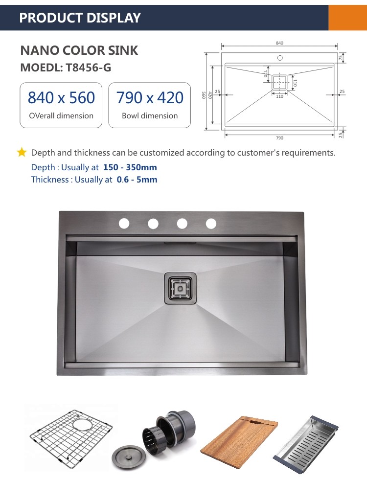 33" Brushed Topmount 84x56 Single Bowl Stainless Kitchen Sink
