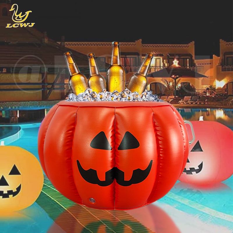 LC Halloween Pumpkin Serving Buffet Bar Cooler Food Container Drink Holder Inflatable Ice Tray For Summer BBQ Pool Party