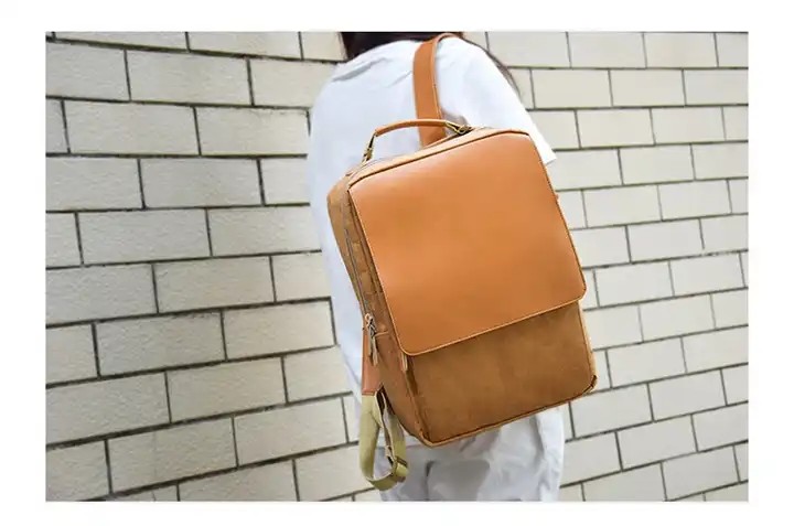 Manufactures Custom Male Brown Washable Kraft Paper Bag Softback Backpack With Front Flap