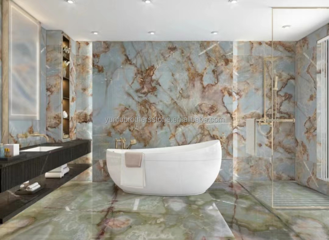 Natural Translucent Onyx Slab Modern Blue Onyx Marble Stone for Bathroom Wall and Floor