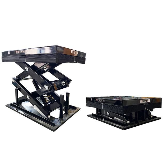 Transverse Electric Double Scissor Lift Table 2.5 Ton With PVC Wrinkled Skirt Max Height 1100mm