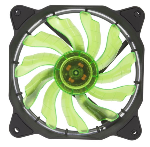 53.02CFM, 3pin, 4pin 12V, 120x120x25mm Ring LED Case Fan- Green