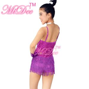 China 4 Colors Biketard V-neck Sequined Bodice Flying Fringes Skirt Latin Dance Competition Costumes wholesale