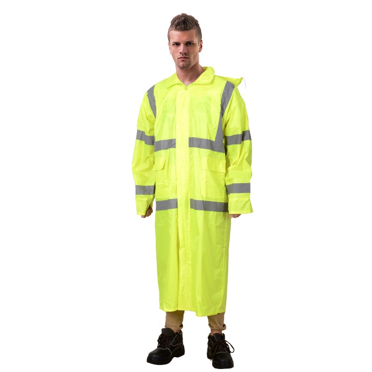 Rubberized Polyester PVC Rain Wear with Hood and Reflective Tape 0.18-0.35mm Thickness