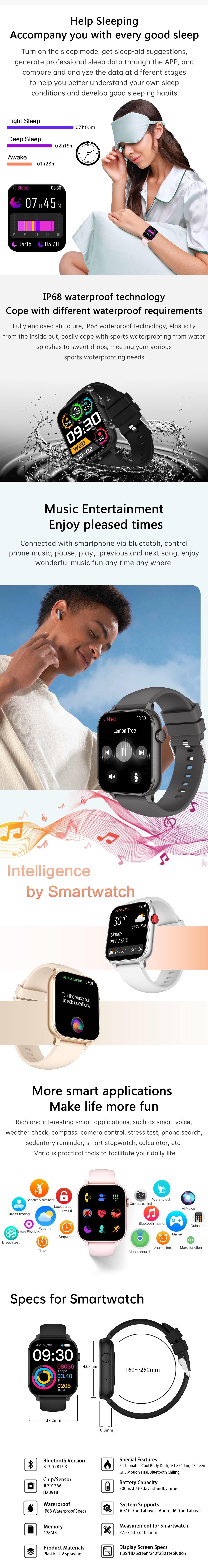 TG06 Sport Smart Watch 1.85 Inch TFT Screen Sleep Monitoring With 100+ Sports Modes