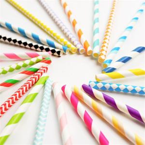 China BPA Free Waterproof Paper Straws Disposable Rainbow Striped Paper Straws wholesale
