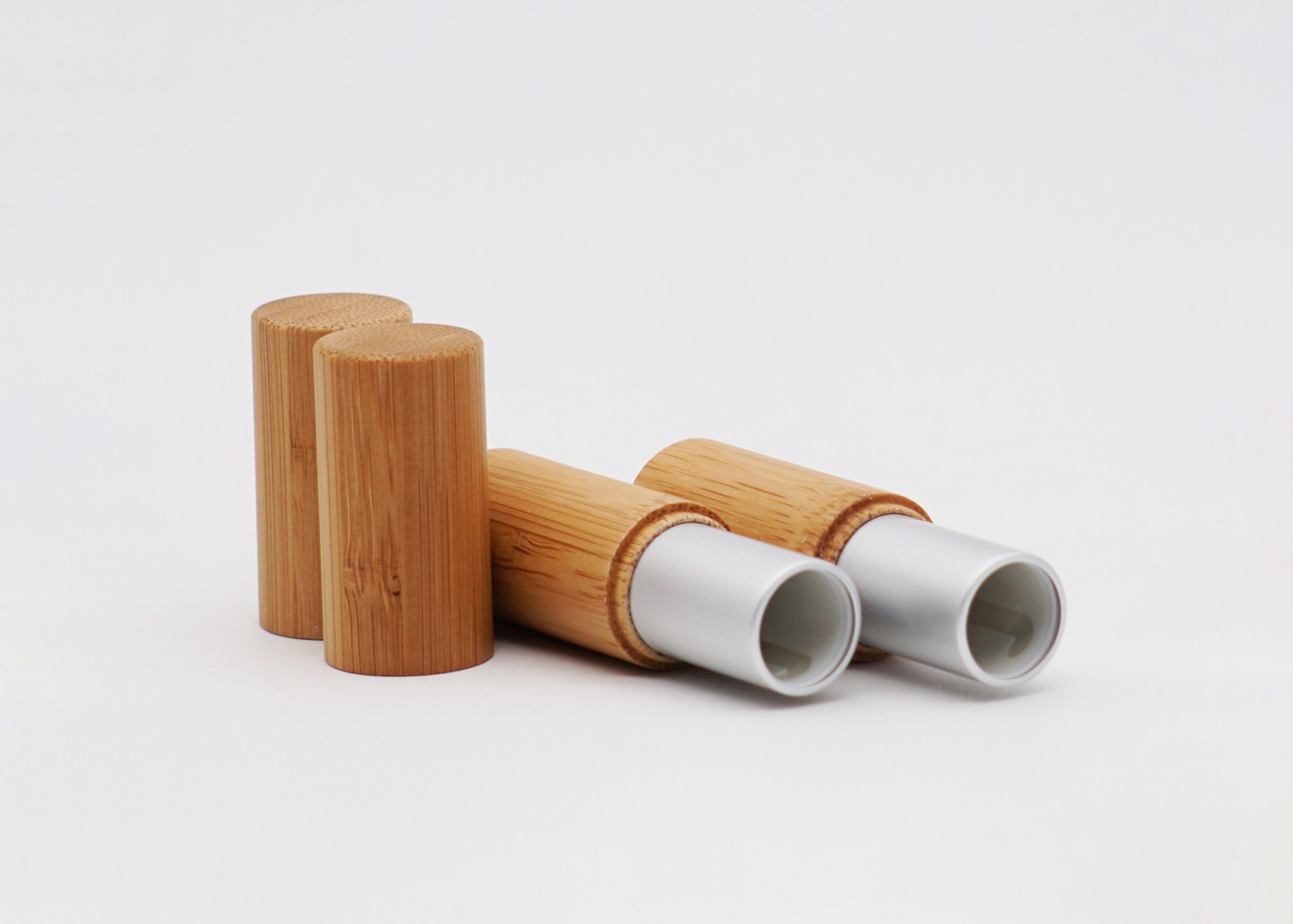 Cylinder Inner Aluminum Bamboo Outside Empty Lipstick Tube With Press Pop Cap