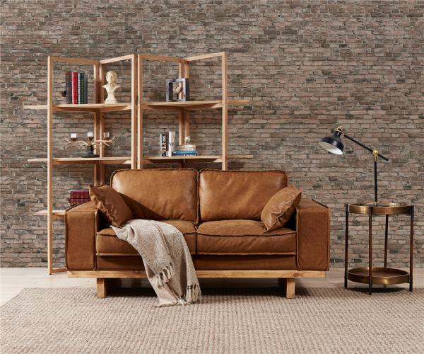 Light Brown Sectional 2 Seater Leather Sofa Hand Work Craft American Vintage