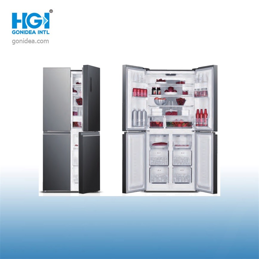 Glass French Door Four Door Bottom Mount Refrigerator No Frost