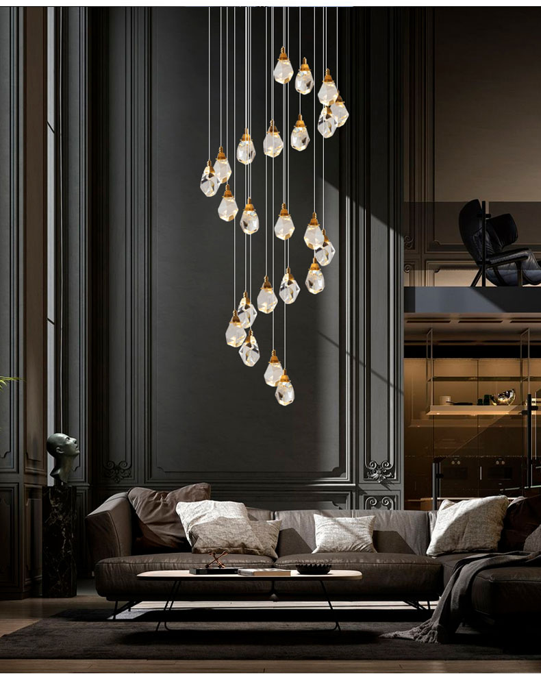Nordic diamond chandelier Luxury Crystal Light New Design Gold staircase chandelier(WH-CY-215)
