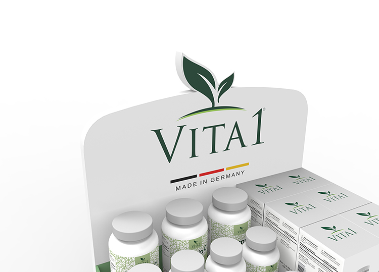 Wood Counter Top Display For Health Care Product