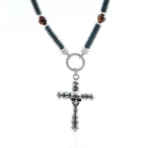 China Retro hip-hop stainless steel cross skull pendant, trendy boyfriend necklace hang tag wholesale