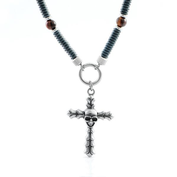 Retro hip-hop stainless steel cross skull pendant, trendy boyfriend necklace