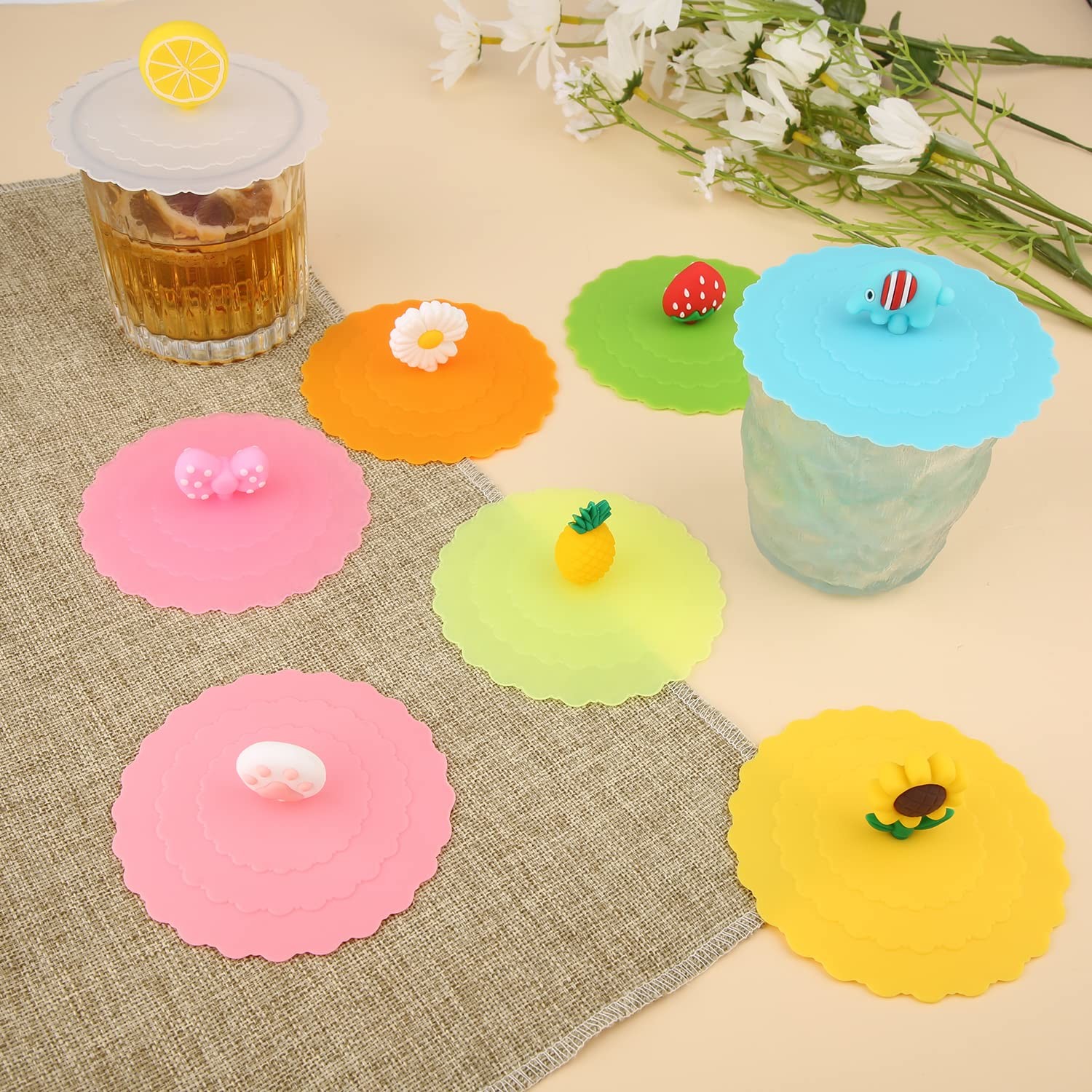 Silicone Mug Lid Cover, Colorful Anti-Dust Silicone Mug Cover Cute Reusable Silicone Lids For Cups Mug Beer Glass Indoor