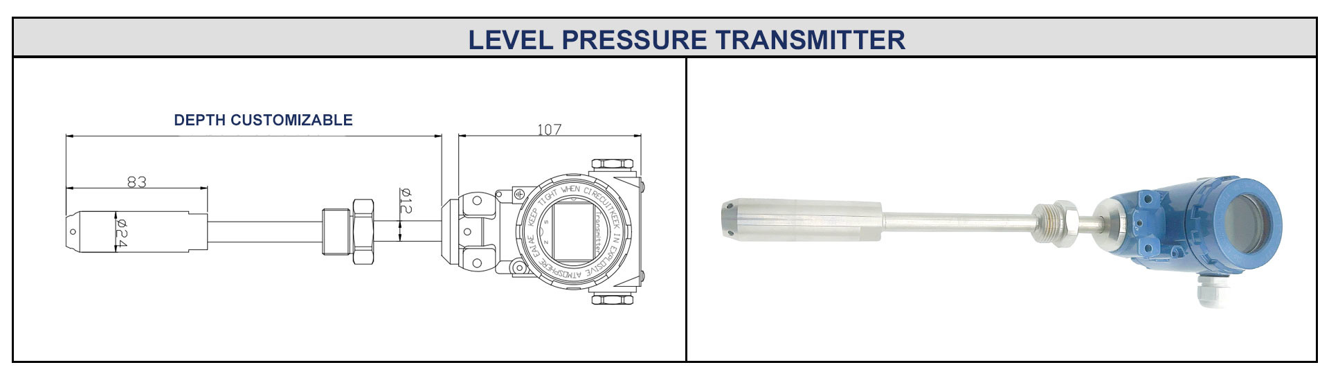 4-20mA Liquid Level Transmitter Measurement OEM Fuel Tank Level Sensor Pressure Transmitter