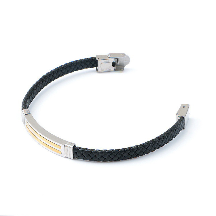 Leather rope bracelet trendy retro leather woven stainless steel men's bracelet fashionable