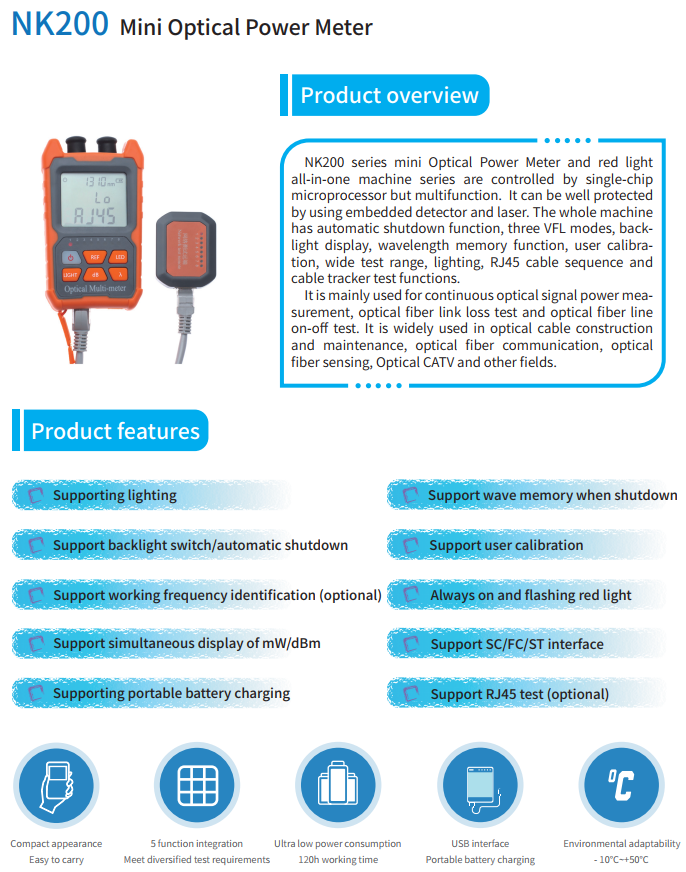 Portable Fiber Optic Cable Tester With 800nm - 1700nm Wavelength Range