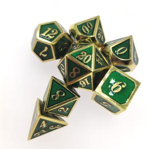 China Gilt Green Metallic Game Dice Metal Polishing Tabletop Gaming Dice Set 7 Piece wholesale