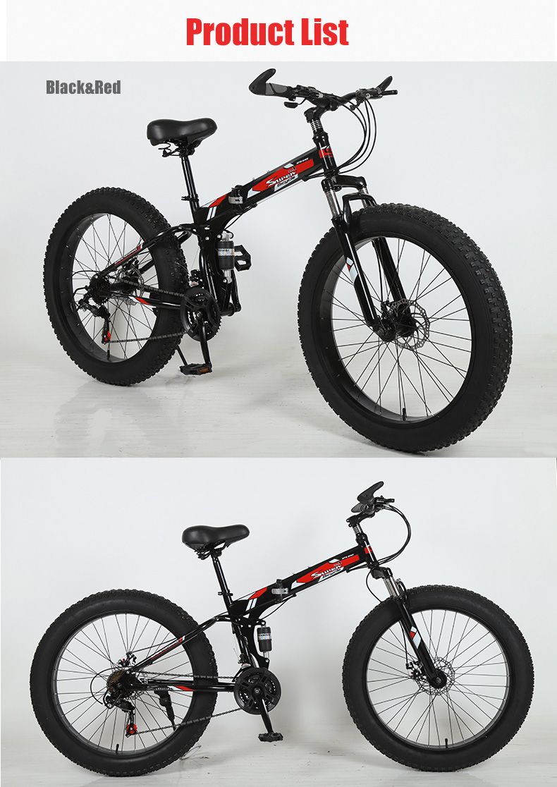 Customizable 26 Inch Fat Tyre Cycle Folding Snow Mountain Beach Cruisers Bike Big Tire Bicycle with Carton Size 154*25*78cm