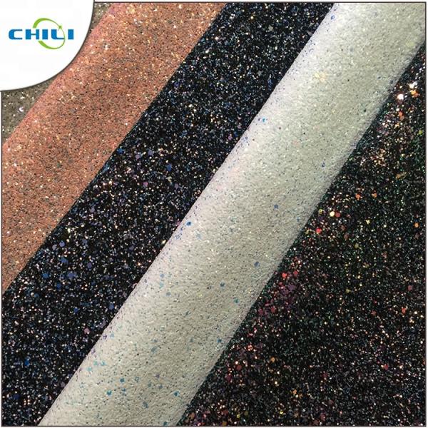 Waterproof Woven Backing chunky Glitter Faux Leather Fabric Black Glitter Fabric